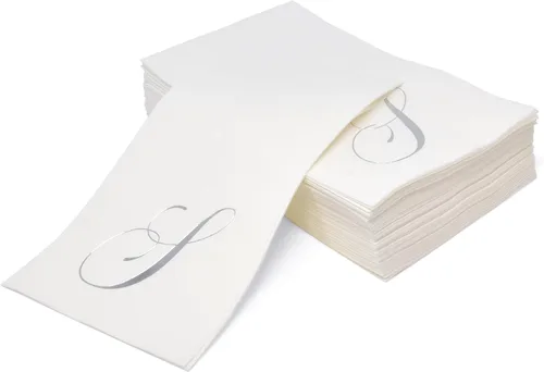 Vista 2 de Gift Boutique 100 Servilletas Blancas para Invitados con Monograma Plateado Letra S Paquete de Papel Desechable Elegante Servilleta de Mano