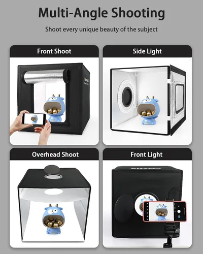 Vista 5 de DUCLUS Fotografía de caja de luz, caja portátil de cabina de estudio fotográfico, 10 "x 10" Mini tiendas de campaña de tiro profesional con 104