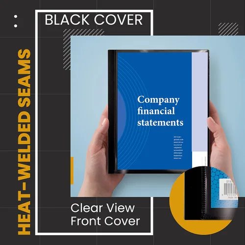 Vista 6 de Better Office Products Libro de presentación encuadernado con 12 bolsillos, color negro con cubierta frontal transparente, 24 páginas protectoras