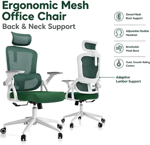 Vista 2 de Ergonomic Mesh Office Chair, 350LB Heavy Duty High Back Desk Chair, Adjustable Headrest, Auto Adaptive Lumbar Support, Memory Foam Cushion, Armrests