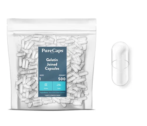 Vista 6 de PureCaps USA - Cápsulas de gelatina vacías tamaño 1, 2,000 pastillas de gel vacías unidas, transparentes, certificadas sin OMG, Kosher, sin gluten