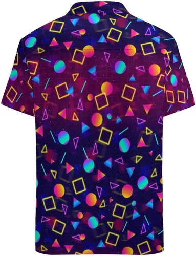 Vista 2 de Lxopogk Camisa hawaiana para hombre, camisas de neón con estampado casual de manga corta con botones, camisas de verano y playa tropical Aloha