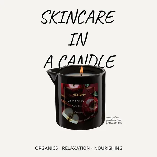 Vista 4 de MELONY Vela de masaje de lujo, hidratante, velas de aceite corporal para relajación muscular, spa en casa, 8.1 onzas (canela de manzana) Vela