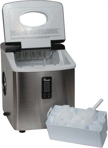 Vista 2 de CHARD IM-12SS, Máquina de hielo con pantalla LCD, acero inoxidable, 26 libras de hielo por día