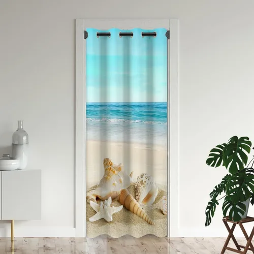 Vista 8 de Cortinas opacas para puerta de playa oceánica para puertas, cortinas opacas hawaianas de verano con palmeras para armario de dormitorio de niños