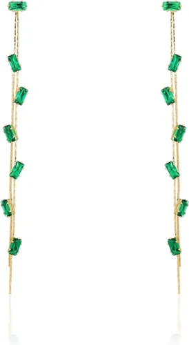 Vista 9 de Concept8 Pendientes largos hipoalergénicos y libres de níquel con zirconia, poste de plata de ley 925 para mujer Cristal transparente