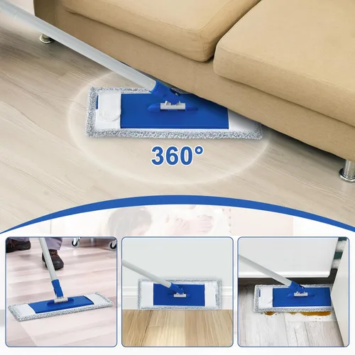 Vista 3 de Trapeadores planos de microfibra para limpieza de suelos con 4 almohadillas lavables para mopa de 57 pulgadas de mango largo, mopas húmedas y secas