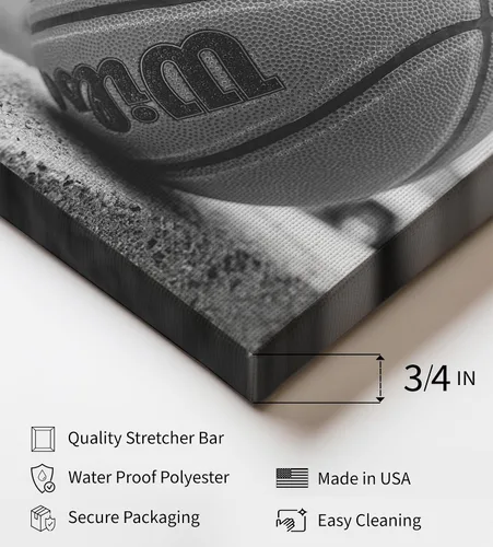Vista 3 de Poster Master Lienzo de baloncesto - Impresión de pelota en una repisa - Arte deportivo - Fotografía en blanco y negro - Arte de atleta - Decoración