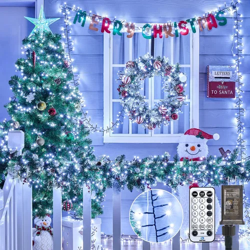 Vista 10 de Minetom Luces LED para árbol de Navidad de 50 pies, 1000 luces LED para exteriores, cuerda de petardos para exteriores, 12 modos, temporizador