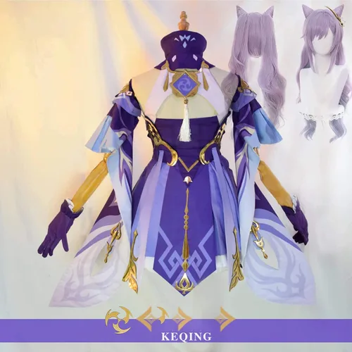 Vista 2 de Disfraz de cosplay Keqing Cosplay de ámbar Baal Cosplay traje + peluca