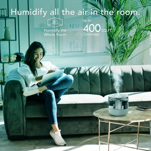 Vista 2 de Vornado MISTIC - Humidificador ultrasónico de 4 habitaciones para toda la habitación, llenado superior, aromaterapia, tanque de 1 galón, 3 ajustes