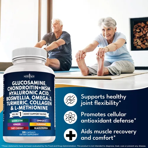 Vista 4 de Condroitina de glucosamina, MSM, curcumina de cúrcuma, colágeno, ácido hialurónico, Omega 3 – Suplemento de salud articular para hombres y mujeres