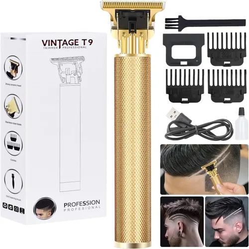 Vista 9 de Candyfouse Cortadora de barba y cabello inalámbrica de alta calidad para hombres, kit profesional de aseo recargable con hoja en T, 4 peines de Negro