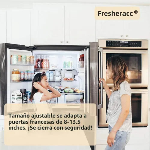Vista 5 de Pestillo de bloqueo para gabinete de nevera, congelador, refrigerador, (2 paquetes), protector de puerta francés ajustable para niños pequeños