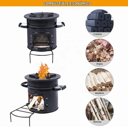 Vista 5 de Estufa de camping Lineslife Rocket de leña portátil para cocinar, estufa de madera para acampar al aire libre con bolsa de transporte