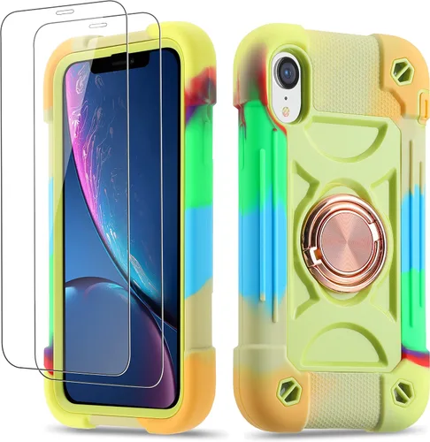 Vista 68 de Funda para iPhone Se3/iPhone Se2, iPhone 6/6S, iPhone 7/iPhone 8 de 4.7 pulgadas con soporte de anillo, con 2 protectores de pantalla resistentes