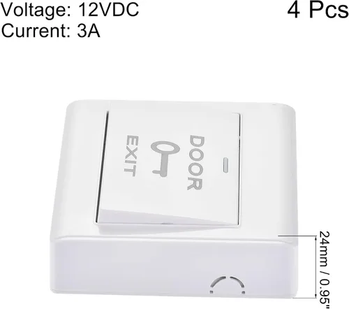 Vista 3 de uxcell Interruptor de liberación de botón de salida para puerta Sistema de control de acceso Panel de PC 3.386 inx3.386 in 12V 3A Blanco 4 unids