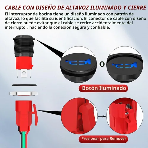 Vista 4 de Joinfworld Interruptor de botón de claxon 12V 20A de servicio pesado de 16MM, interruptor de altavoz de metal para bocina, botón de contacto