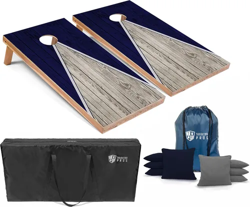 Vista 8 de Tailgating Pros Juego de tablero de Cornhole ligero con diseño piramidal con bolsas de frijoles y estuche de transporte, juego de cornhole