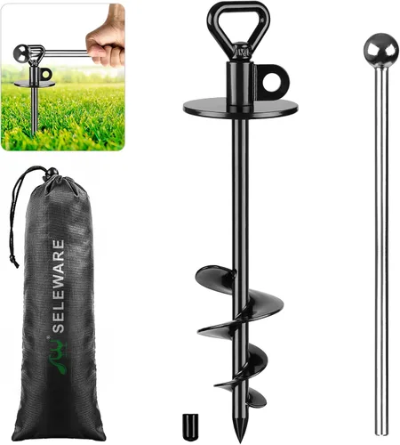 Vista 15 de SELEWARE Cable de amarre y estaca para perros, anclaje giratorio de 17 pulgadas a prueba de óxido con cable resistente de 15 pies para perros