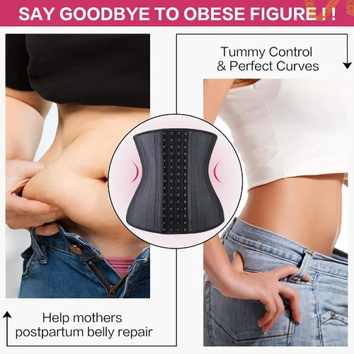 Vista 5 de YIANNA Entrenador de cintura para mujer, corsé de látex bajo el busto, corsé de cintura con reloj de arena, 4 ganchos