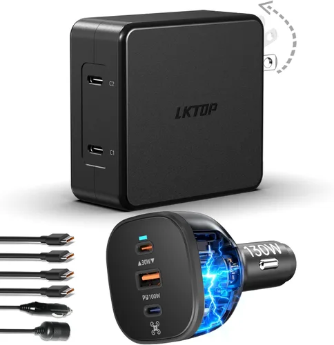 Vista 13 de LKTOP Cargador de coche Drone de 130 W para DJI/Potensic/Holy Stone/Skyrover, adaptador de corriente USB-C/USB-A de 3 puertos para DJI