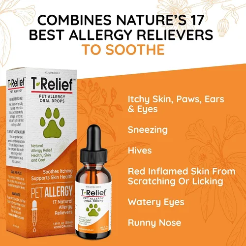 Vista 5 de T-Relief - Gotas de apoyo para alergias de mascotas para perros y gatos, alivio de la picazón, apoya la piel y el pelaje saludables, la medicina