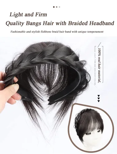 Vista 2 de Diadema de cabello trenzado con flequillo francés, diadema de cabello humano, flequillo, flequillo, flequillo, una pieza, extensión de cabello