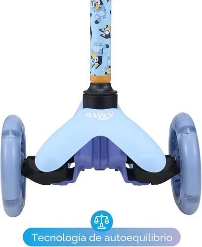 Vista 5 de Patinete para niños, auto equilibrio de 3 ruedas, ruedas LED iluminadas Azul