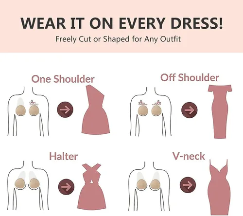 Vista 6 de Sujetador adhesivo invisible sin tirantes, sin espalda, push up pezón cubre pasties para mujeres, L, Color piel (nude)