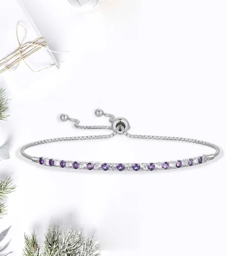 Vista 6 de Gemstone and Lab-Created White Sapphire Adjustable Bolo Bracelet, Sterling Silver, Easy-On Easy-Off (6, 7 and 8 inch Wrist Size)