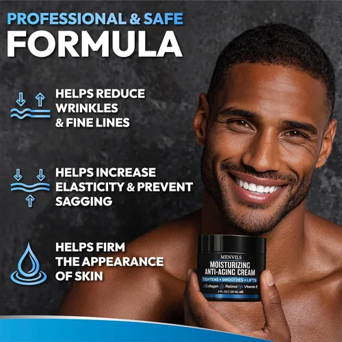 Vista 4 de Crema hidratante facial para hombre, antienvejecimiento y arrugas, para hombres con colágeno, retinol, vitaminas E, aceite de jojoba, loción facial
