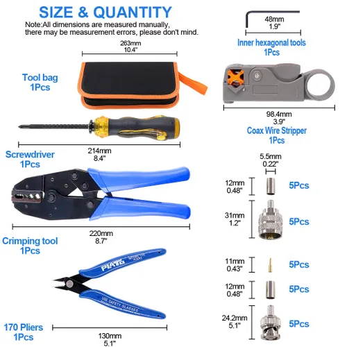 Vista 2 de Glarks - Juego de herramientas para cables coaxiales, herramienta de crimpado de conectores RF coaxiales + pelacables coaxiales + conectores machos