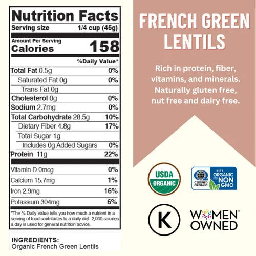 Vista 2 de Mountain High Organics Lentejas verdes francesas bolsa de 25 libras, 25 libras