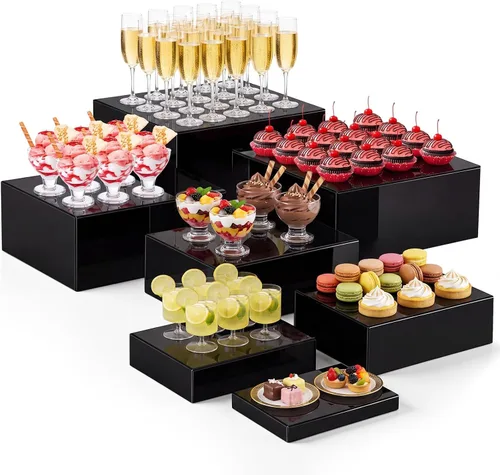 Vista 10 de Leinuosen Juego de 7 Elevadores Grandes para Buffet de 6" a 12" Caja de Exhibición de Acrílico Elevador de Mesa de Postres para Catering Soporte