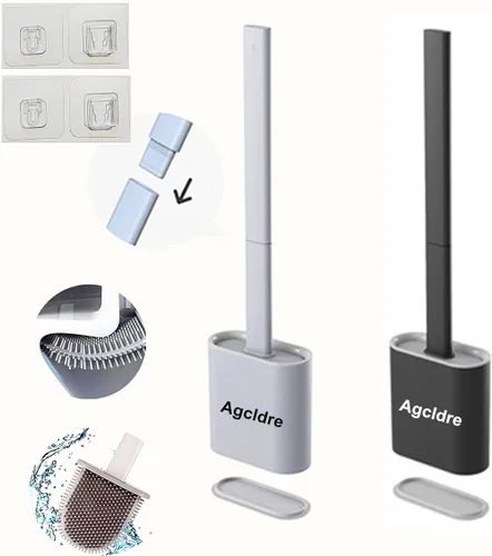 Vista 10 de Cepillo de inodoro con soporte, cepillo de inodoro de silicona y cepillo de limpieza para el hogar, juego de cepillos de toleta de baño