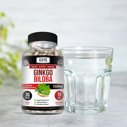 Vista 6 de Kaya Naturals Red Panax Ginseng + Ginkgo Biloba - Suplemento cerebral nootrópico - Apoyo cognitivo y de concentración - Suplemento de refuerzo