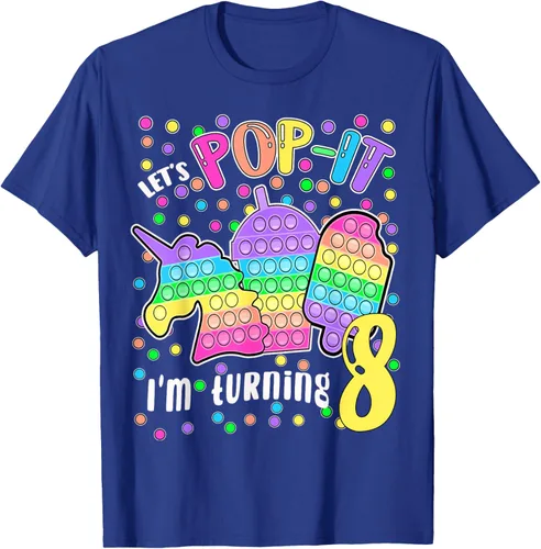 Vista 18 de Let's Pop-it I'm turning 8 Colorful 8th Birthday - Camiseta para niña, Negro