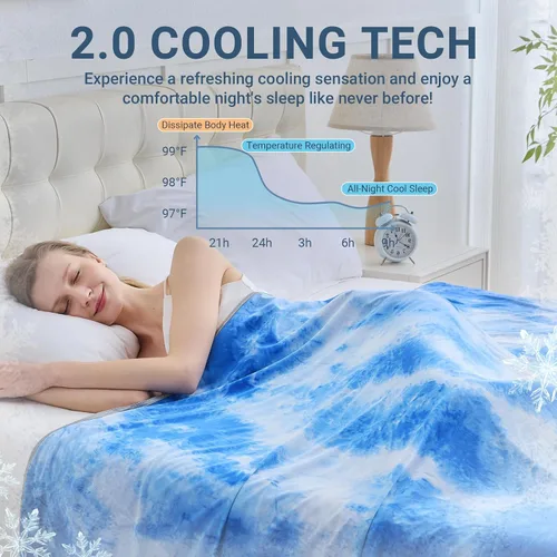 Vista 5 de Manta refrescante para durmientes calurosos tamaño individual 60"x80", manta de verano ultra fría que absorbe el calor para mantener el cuerpo