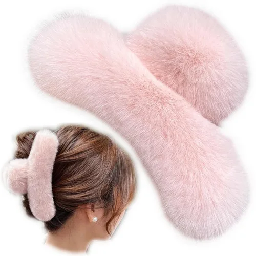 Vista 3 de YOYLMAL - Pinza grande de pelo sintético para mujer, 5.1 pulgadas, pinzas de pelo mullidas y esponjosas, antideslizantes, fuerte sujeción peluda