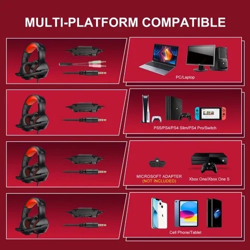 Vista 2 de Auricular para juegos para PS4, Xbox One, computadora, laptop, Mac, PS4 con micrófono, auriculares sobre la oreja, cancelación de ruido, sonido