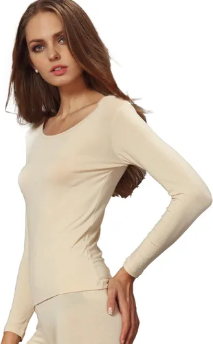 Vista 2 de Liang Rou Camisa de ropa interior térmica modal ultrafina de manga larga con cuello redondo para mujer
