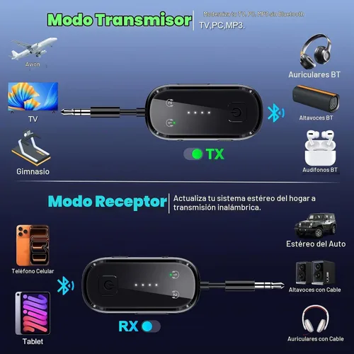 Vista 2 de Receptor transmisor Bluetooth 6.0 actualizado 2026 Pro - Adaptador 2 en 1 Negro