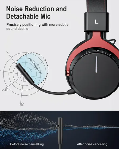 Vista 5 de Inwa Auriculares inalámbricos para juegos, con equilibrio de juegochat, sonido envolvente 7.1, orejeras suaves de proteínas, micrófono desmontable