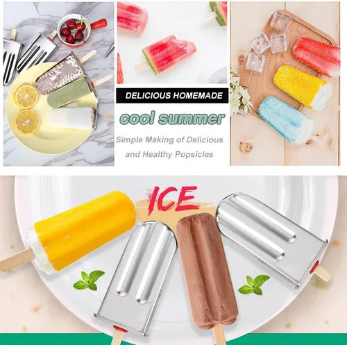 Vista 6 de Molde de paletas de acero inoxidable 304 con base de soporte, 6 unidades DIY Casero Frozen Lolly Maker, Molde de Palillo de Helado de Fruta, Molde