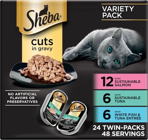 Vista 18 de Sheba SHEBA PERFECT PORTIONS Comida suave y húmeda para gatos Cortes en salsa Paquete de variedad de plato principal de atún y pollo asado, (6) 2.6