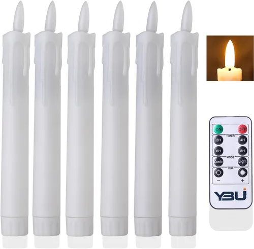Vista 9 de YBU Velas cónicas sin llama con control remoto de 7 pulgadas, velas LED con temporizador de luz parpadeante, atenuador, velas de ventana a