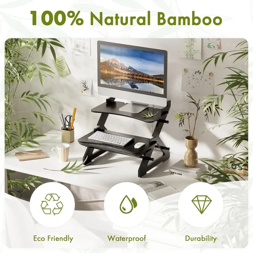 Vista 8 de Amazer Convertidor de escritorio de pie, de bambú, pequeño elevador de escritorio de pie de bambú de 22 pulgadas con escritorio de regazo