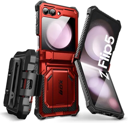 Vista 11 de i-Blason Funda magnética para Samsung Galaxy Z Flip 5 con soporte, protector de pantalla integrado, protección de bisagra, protección de cuerpo Negro