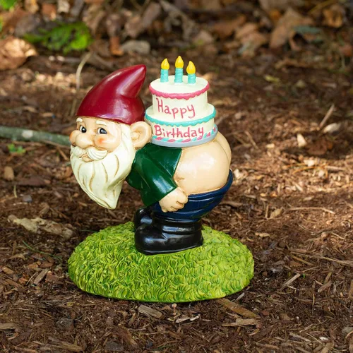 Vista 2 de Gnomo de Jardín de Pastel de Feliz Cumpleaños de 8' Adorno Divertido para el Césped para Celebraciones Decoración de Patio de Resina Duradera Regalo